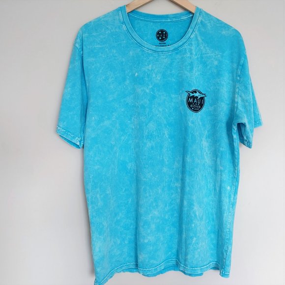 Maui & Sons Kali Blue Tie-Dyed Neon Shark Tee M - Picture 2 of 5